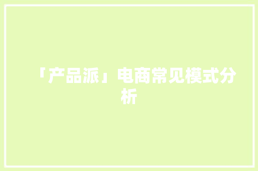 「产品派」电商常见模式分析 「产品派」电商常见模式分析 互联通信
