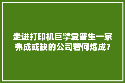 走进打印机巨擘爱普生一家弗成或缺的公司若何炼成？