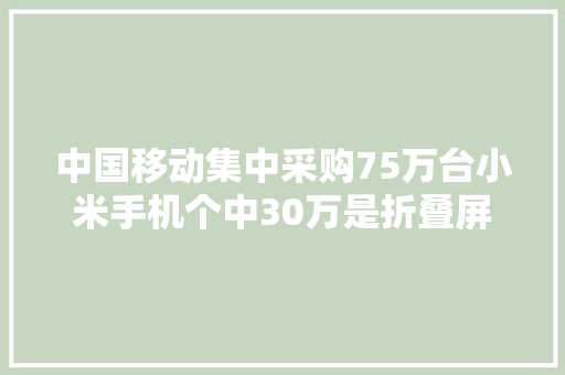 中国移动集中采购75万台小米手机个中30万是折叠屏