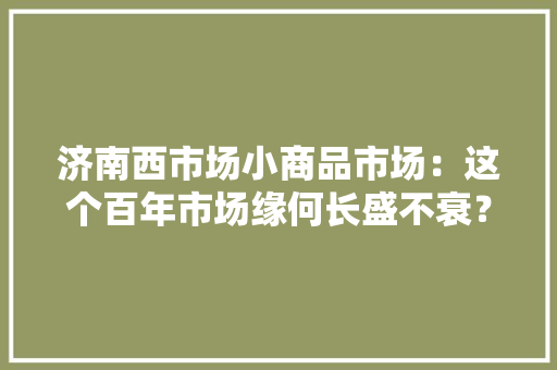 济南西市场小商品市场：这个百年市场缘何长盛不衰？