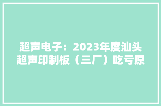 超声电子：2023年度汕头超声印制板（三厂）吃亏原因为行业需求疲软及产品发卖利润率下降 超声电子：2023年度汕头超声印制板（三厂）吃亏原因为行业需求疲软及产品发卖利润率下降 智能科技