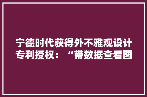 宁德时代获得外不雅观设计专利授权：“带数据查看图形用户界面的显示屏幕面板”