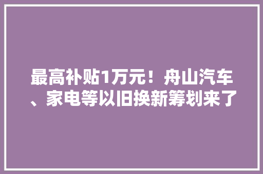 最高补贴1万元！舟山汽车、家电等以旧换新筹划来了！