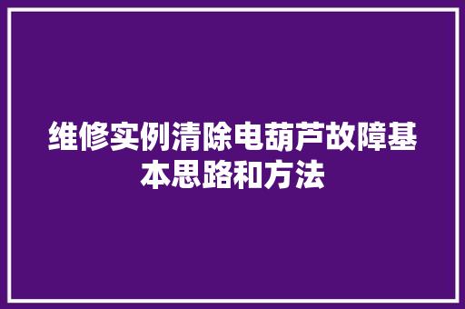 维修实例清除电葫芦故障基本思路和方法