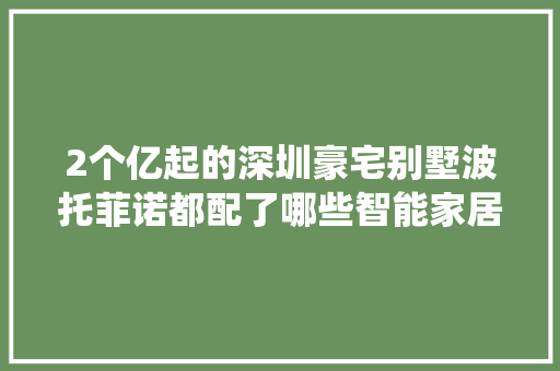 2个亿起的深圳豪宅别墅波托菲诺都配了哪些智能家居系统？