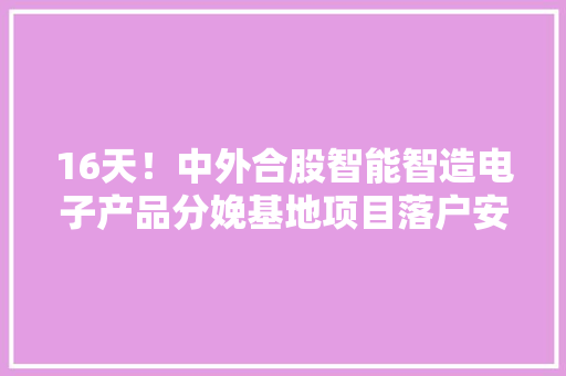 16天！中外合股智能智造电子产品分娩基地项目落户安徽亳州高新区