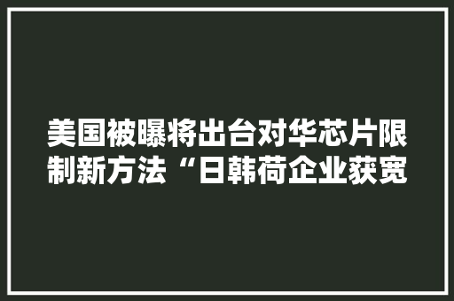 美国被曝将出台对华芯片限制新方法“日韩荷企业获宽贷豁免”