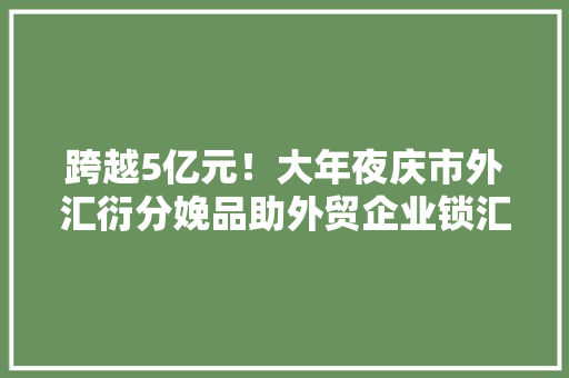 跨越5亿元！大年夜庆市外汇衍分娩品助外贸企业锁汇避险 跨越5亿元！大年夜庆市外汇衍分娩品助外贸企业锁汇避险 智能家居