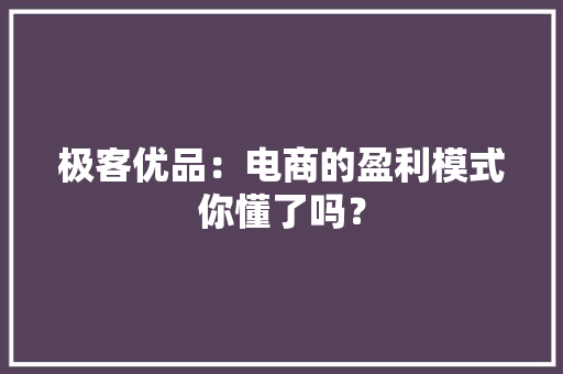 极客优品：电商的盈利模式你懂了吗？ 极客优品：电商的盈利模式你懂了吗？ 智能家居