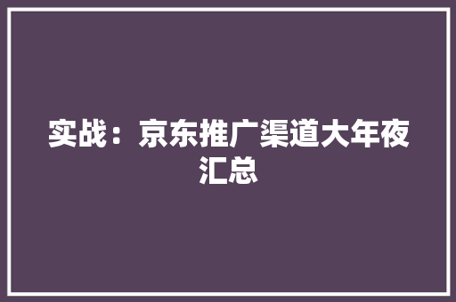 实战：京东推广渠道大年夜汇总