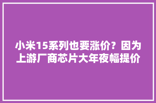 小米15系列也要涨价？因为上游厂商芯片大年夜幅提价