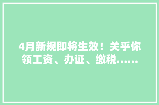 4月新规即将生效！关乎你领工资、办证、缴税…… 4月新规即将生效！关乎你领工资、办证、缴税…… 人工智能