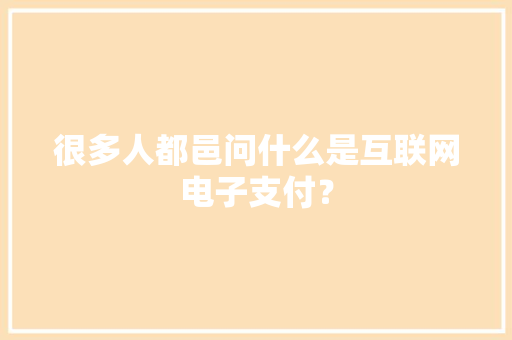 很多人都邑问什么是互联网电子支付？ 很多人都邑问什么是互联网电子支付？ 智能科技