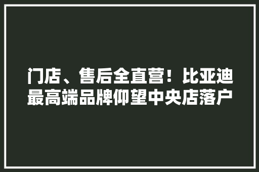 门店、售后全直营！比亚迪最高端品牌仰望中央店落户广州