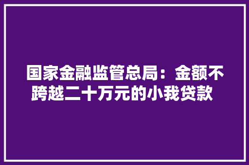 国家金融监管总局：金额不跨越二十万元的小我贷款 可经由进程电子银行渠道进行签订