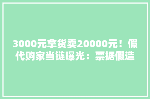 3000元拿货卖20000元！假代购家当链曝光：票据假造发卖一条龙！