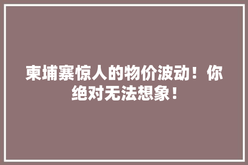 柬埔寨惊人的物价波动！你绝对无法想象！ 柬埔寨惊人的物价波动！你绝对无法想象！ 智能家居