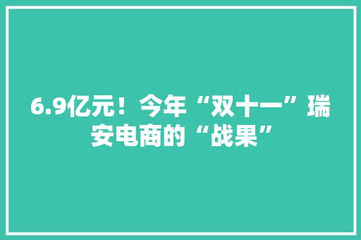 6.9亿元！今年“双十一”瑞安电商的“战果” 6.9亿元！今年“双十一”瑞安电商的“战果” 人工智能