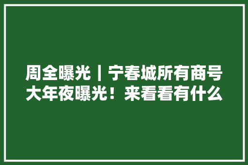 周全曝光｜宁春城所有商号大年夜曝光！来看看有什么值得逛的