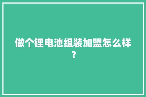做个锂电池组装加盟怎么样？