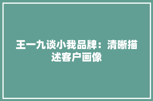 王一九谈小我品牌：清晰描述客户画像