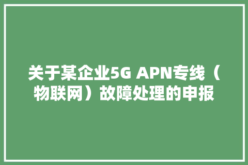 关于某企业5G APN专线（物联网）故障处理的申报