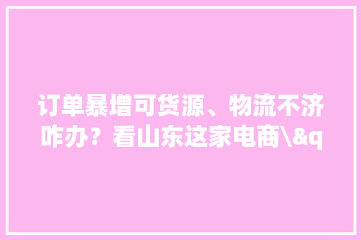订单暴增可货源、物流不济咋办？看山东这家电商\"以柔克刚\"