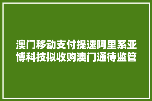澳门移动支付提速阿里系亚博科技拟收购澳门通待监管审批