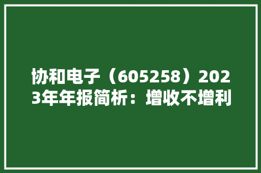 协和电子（605258）2023年年报简析：增收不增利 协和电子（605258）2023年年报简析：增收不增利 人工智能