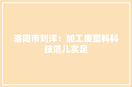洛阳市刘洋：加工废塑料科技范儿实足 洛阳市刘洋：加工废塑料科技范儿实足 智能家居