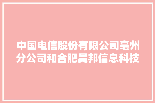 中国电信股份有限公司亳州分公司和合肥昊邦信息科技有限公司联合体中标 2024 年度企业数字化诊断做事项目（二次）第二包