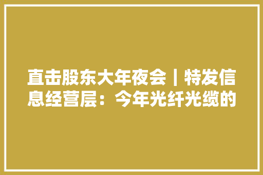 直击股东大年夜会｜特发信息经营层：今年光纤光缆的盈利情况有望改进 直击股东大年夜会｜特发信息经营层：今年光纤光缆的盈利情况有望改进 智能家居