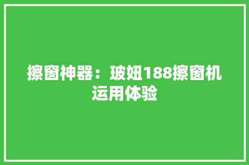 擦窗神器：玻妞188擦窗机运用体验 擦窗神器：玻妞188擦窗机运用体验 智能科技