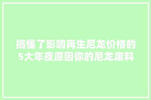 搞懂了影响再生尼龙价格的5大年夜原因你的尼龙废料也更赚钱 搞懂了影响再生尼龙价格的5大年夜原因你的尼龙废料也更赚钱 智能家居
