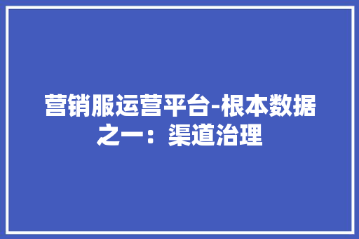 营销服运营平台-根本数据之一：渠道治理