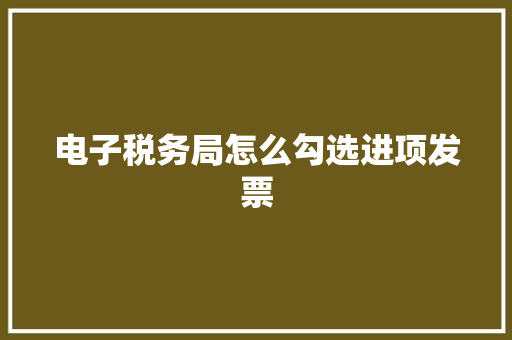 电子税务局怎么勾选进项发票 电子税务局怎么勾选进项发票 智能家居