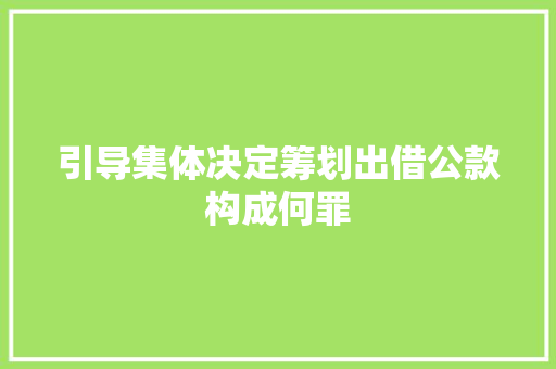 引导集体决定筹划出借公款构成何罪