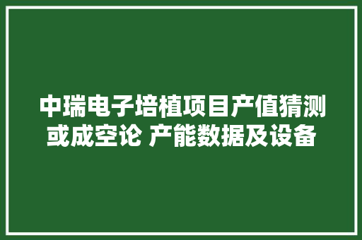 中瑞电子培植项目产值猜测或成空论 产能数据及设备数量与环评齐现抵牾