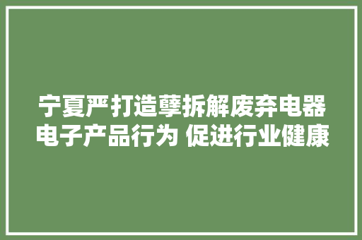 宁夏严打造孽拆解废弃电器电子产品行为 促进行业健康成长