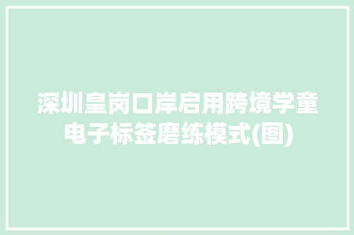 深圳皇岗口岸启用跨境学童电子标签磨练模式(图) 深圳皇岗口岸启用跨境学童电子标签磨练模式(图) 人工智能