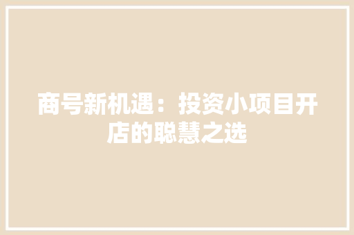 商号新机遇：投资小项目开店的聪慧之选 商号新机遇：投资小项目开店的聪慧之选 智能科技