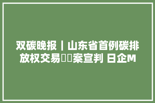 双碳晚报｜山东省首例碳排放权交易轇轕案宣判 日企Maxell推出圆柱形全固态电池