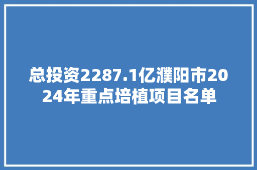 总投资2287.1亿濮阳市2024年重点培植项目名单 总投资2287.1亿濮阳市2024年重点培植项目名单 互联通信