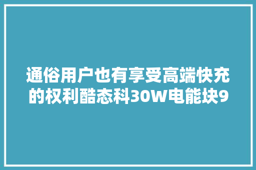 通俗用户也有享受高端快充的权利酷态科30W电能块99元震撼上市