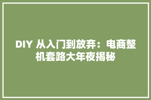 DIY 从入门到放弃：电商整机套路大年夜揭秘