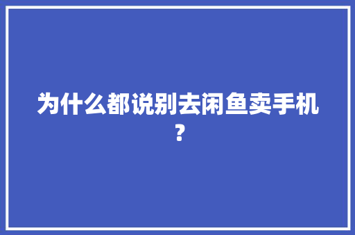 为什么都说别去闲鱼卖手机？