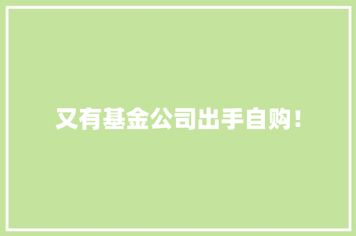 又有基金公司出手自购！