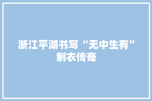 浙江平湖书写“无中生有”制衣传奇 浙江平湖书写“无中生有”制衣传奇 人工智能