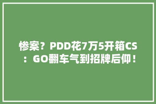 惨案？PDD花7万5开箱CS：GO翻车气到招牌后仰！