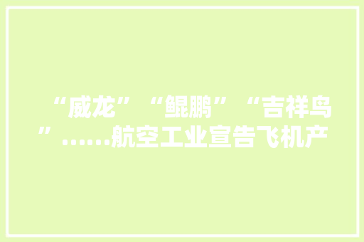 “威龙”“鲲鹏”“吉祥鸟”……航空工业宣告飞机产品品牌命名规则 “威龙”“鲲鹏”“吉祥鸟”……航空工业宣告飞机产品品牌命名规则 互联通信